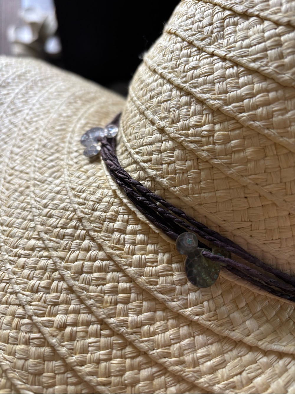Disney Beige Wide Brim Sun Hat with Dark Brown Trim and Mickey Mouse Meta Detail - Picture 5 of 6